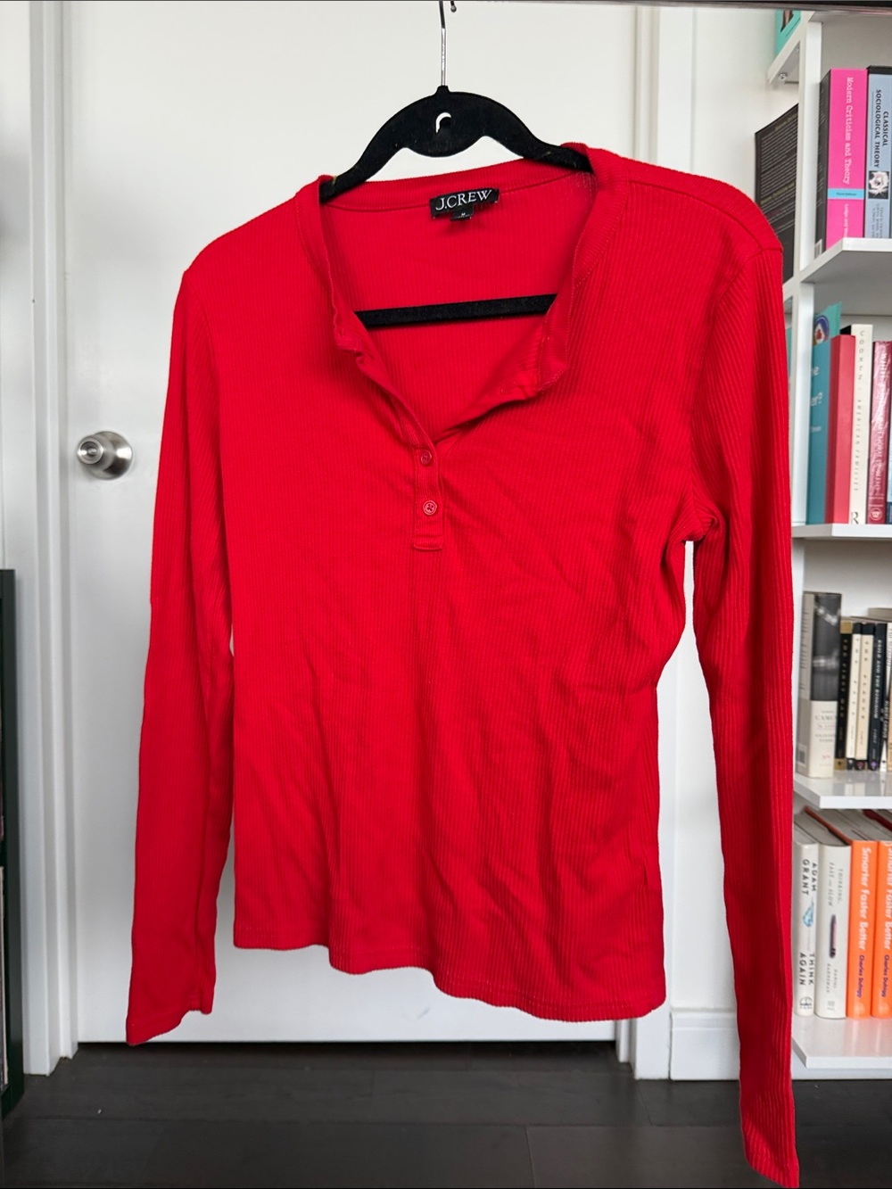 J. Crew Bright Red Ribbed Long-Sleeve Henley